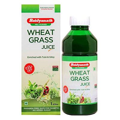 Baidyanath Jhansi Wheat Grass Juice 1000ml Tulsi and Giloy |Praben Free
