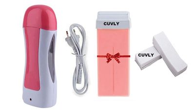 CUVLY Wax Heater Machine Wax Warmer Hair Removal Roll on Wax Heater Machine With Roll-on Wax Refill Cartridge Hair Removal Waxing Kit-100 Ml + Wax Waxing Strips (Multicolor)