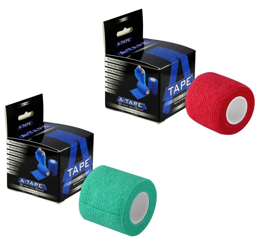 Agam A-Tape Cohesive Self Adhesive Bandage | Self-Adhesive Compression Wrap  Sports, Gym & Joint Protection Tape | (Reusable & Waterproof, 5 cm X 4.5 Mtr) Crepe Bandage Pack of 2 (Green & Red)