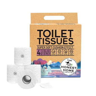 Honest Home 3 Ply Toilet Tissue Paper Rolls | 1200 Pulls | 300 Pulls x 4 rolls | 100% Virgin Pulp | Super Soft Toilet Roll | Clog-Free