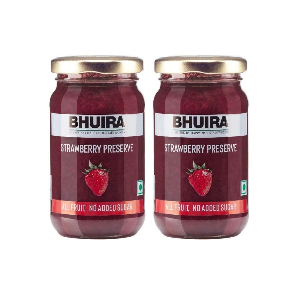 Bhuira Strawberry Preserve - 240g |Natural No Added Sugar, Preservatives, Artificial Colours | Handmade Himachal Vegetarian Fruit Spread | Breakfast, Toast Dessert | Healthy Snack | Guilt-Free, Pack of 2