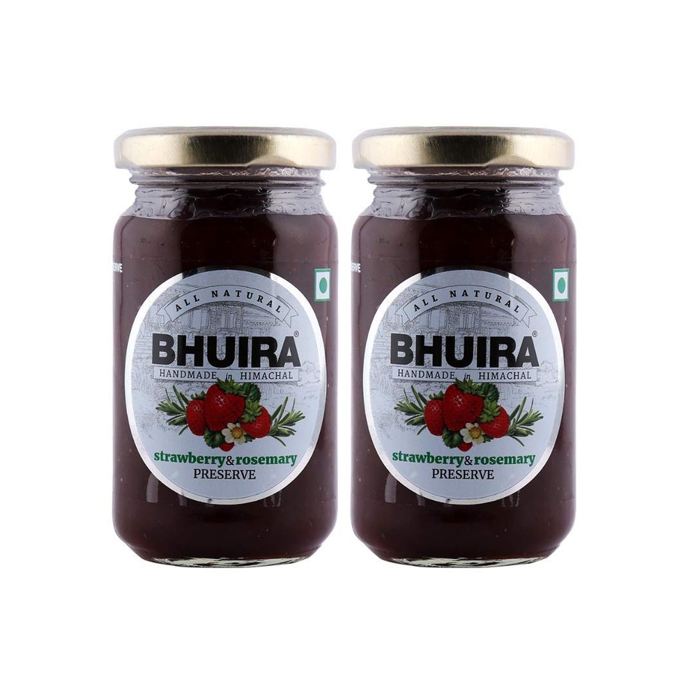 Bhuira|All Natural Jam Strawberry & Rosemary Preserve-240g Each|No Added preservatives |No Artifical Color Added |Pack of 2