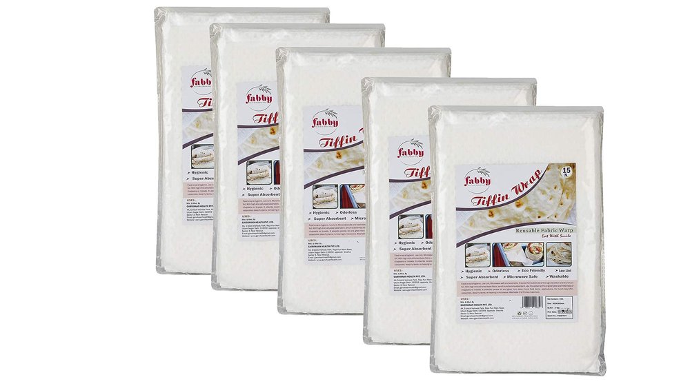 Fabby Tiffin Wrap Washable and Reusable Eco-Friendly Tiffin Sheet (12 Pcs Each Packet, White, 12X12 Inch) Pack of 5