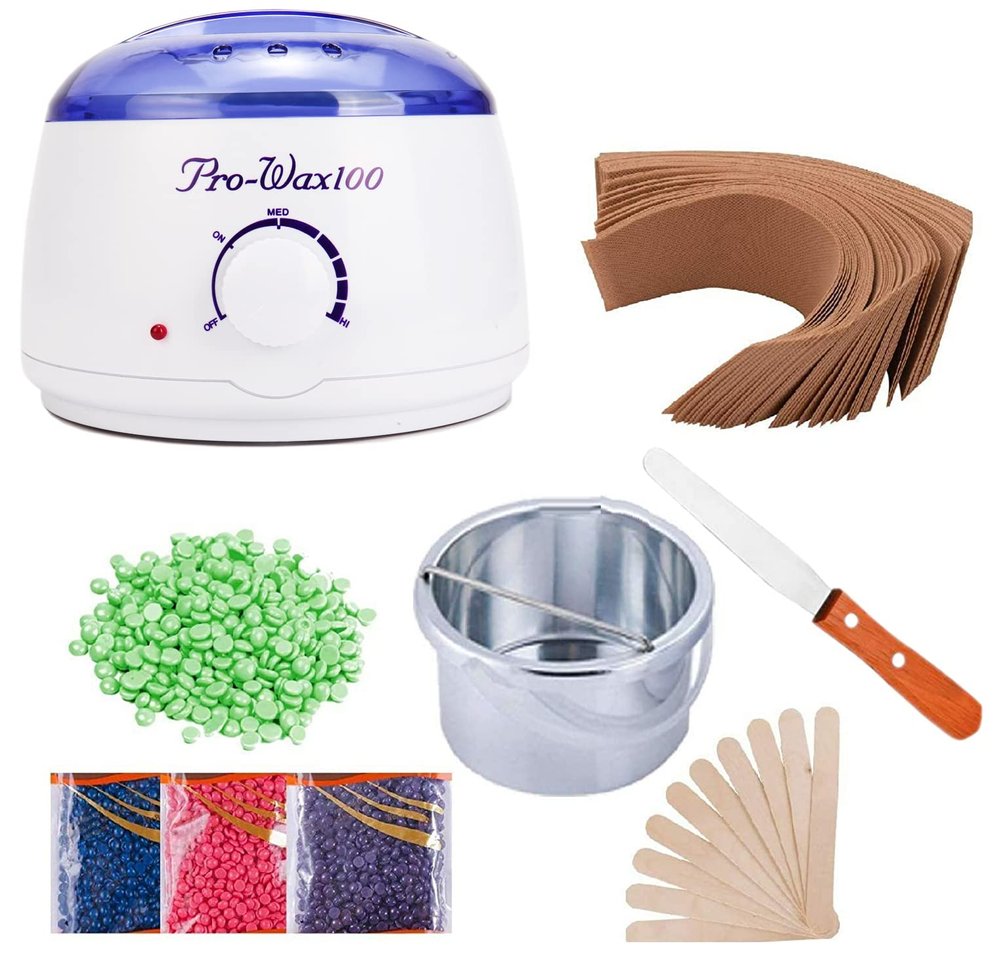 PROWAX100 Hot Wax Heater with Hair Removal Wax Beans(100g) and Wax Knife with Waxing Strips for Hard,Strip and Paraffing Hair Removal Waxing Kit Women-Color May Very