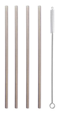 ECOPAL - Reusable Stainless Steel Metal Straw Set for Drinking Juice 4 Straight Straws with 1 Cleaning Brush - Height 21 cm