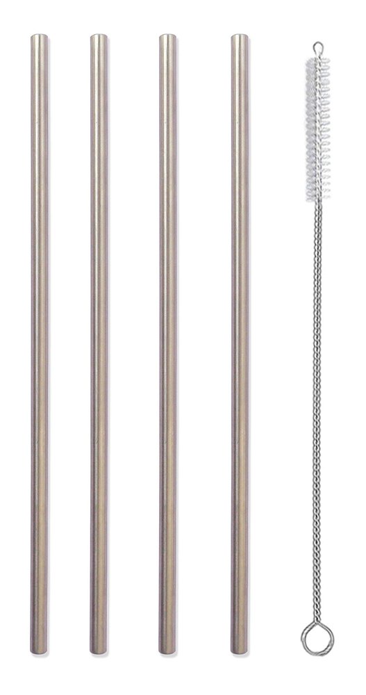 ECOPAL - Reusable Stainless Steel Metal Straw Set for Drinking Juice 4 Straight Straws with 1 Cleaning Brush - Height 21 cm