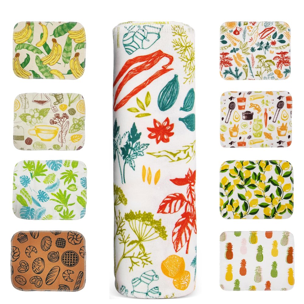 Gecocious Reusable Paper Towels Washable, Pack of 12 Paperless Kitchen Towels Roll - Surprise Prints, Super Soft Eco Friendly Cotton Cloth