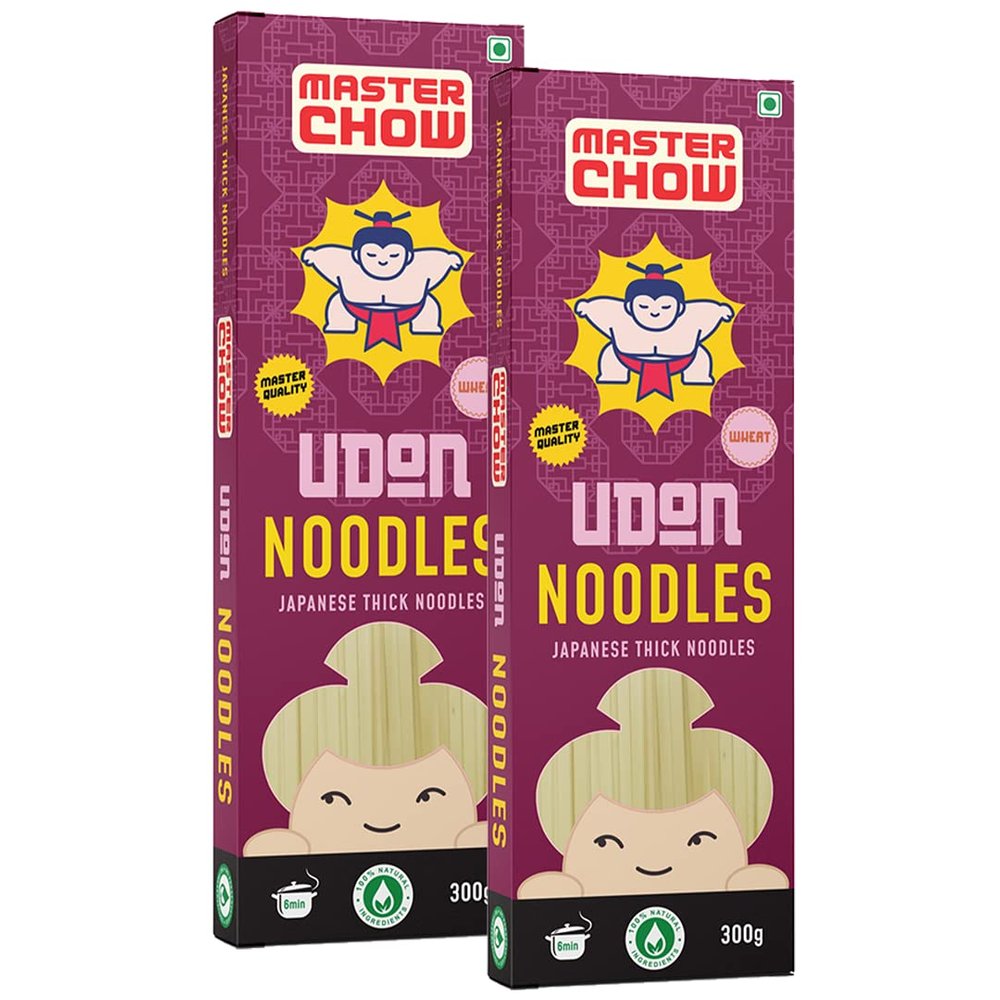 MasterChow Healthy Wheat Udon Noodles - Pack of 2 | 100% Whole Wheat | No Maida, Not Fried | Serves 4-5 Meals | 600gms