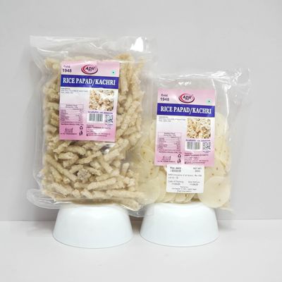 ADH Rice Combo Pack || Rice Jeera Papad 200gms + Rice Kachri 400Gms || Ready to Fry Indian Snacks || Pack of 2 || 400gms + 200gms || Khichiya || Chawal Ka Papad || Chawal ki Kachri | Traditional Snacks | Teatime rice snack | Ready to fry