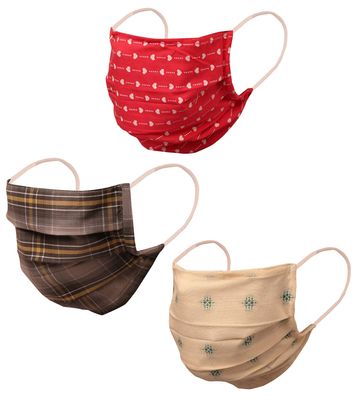 Touchstone Indian Heritage Fabric filter pocket nose bridge double layer anti-pollution smog smoke cold cough protective cotton face mask reusable washable for men women (Pack of 3). Pink Cream Green