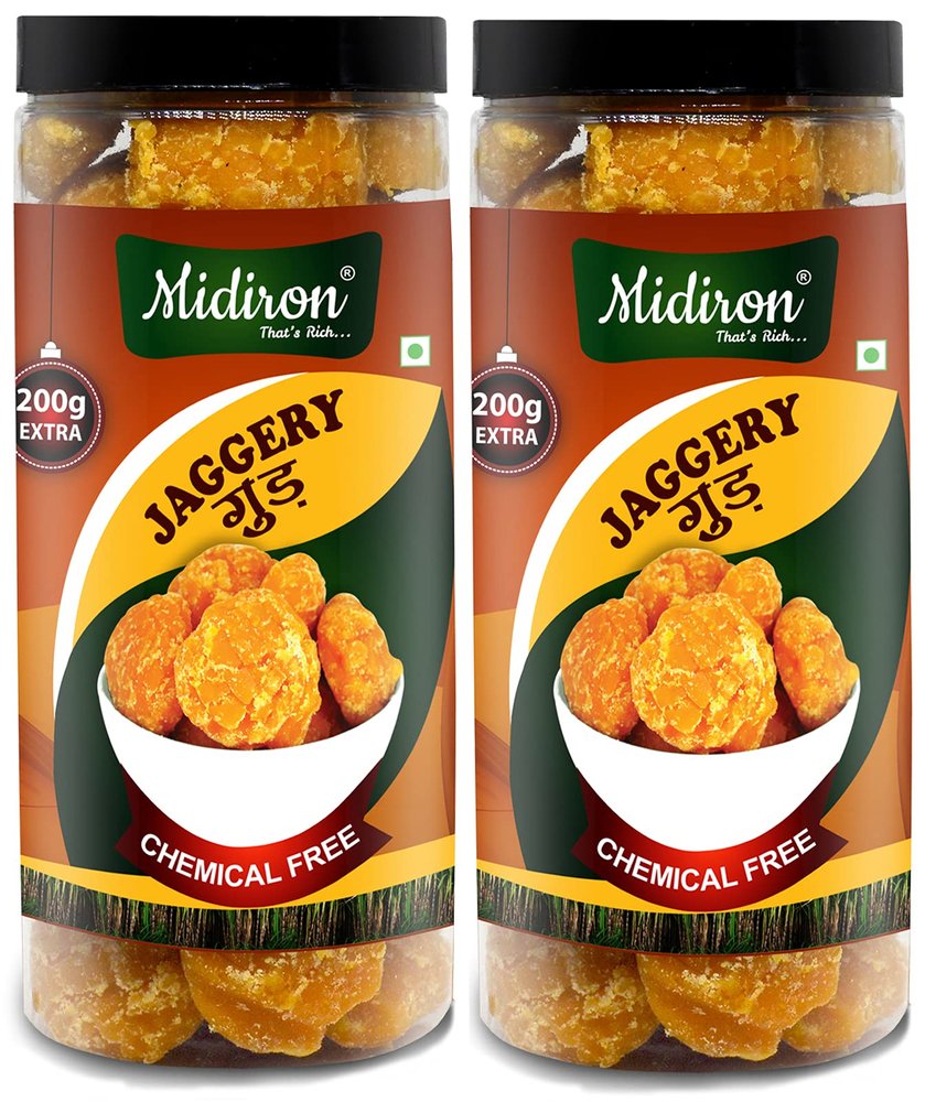 Midiron Round Shape Jaggery Lumps | Desi Gud | Sugarcane Juice Processed Jaggery Lumps| Block Jaggery (700g) (Pack-2)