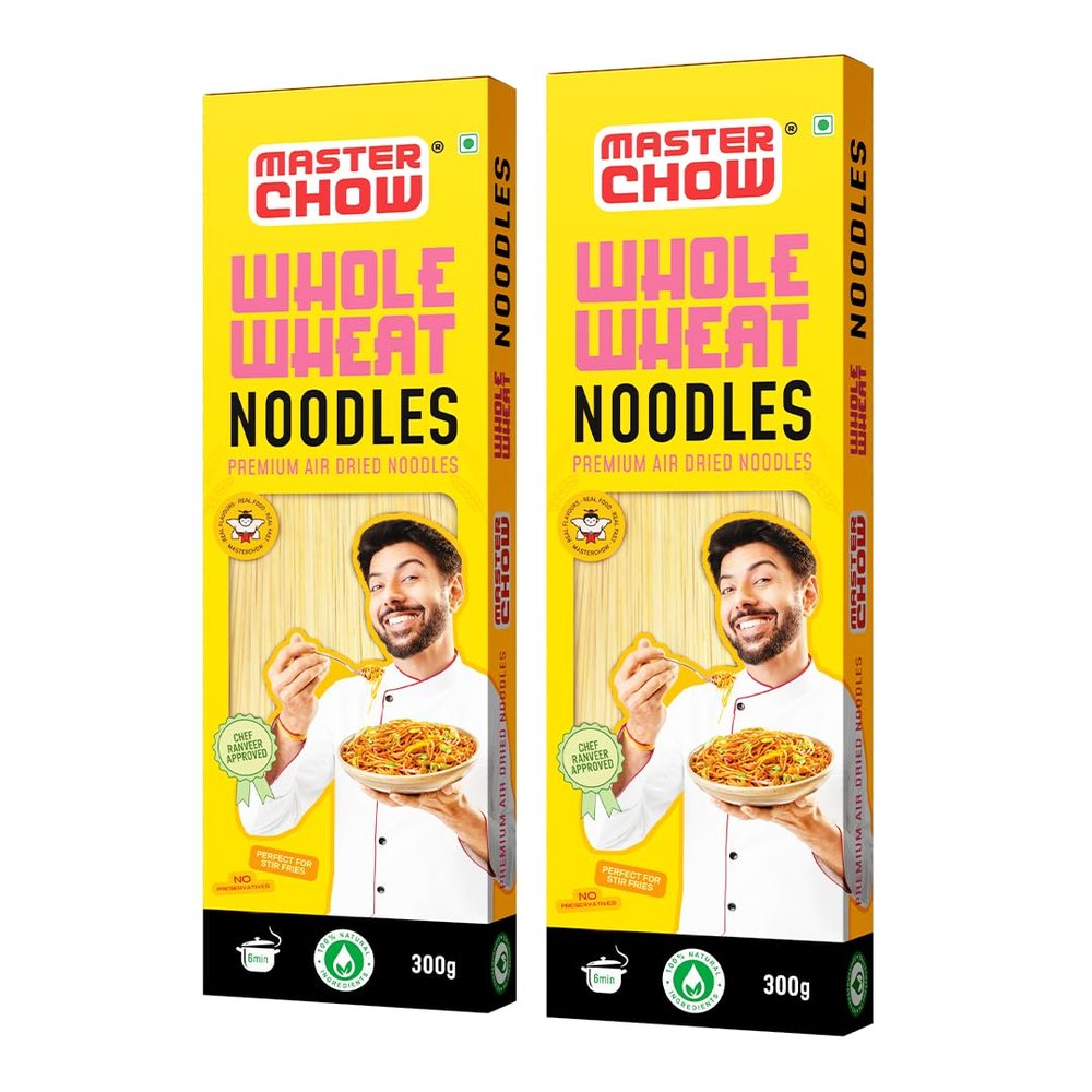 MasterChow Healthy Whole Wheat Noodles- Pack of 2 | 100% Atta | No Maida, Not Fried | Serves 10 Meals - 600gms