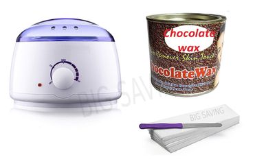 Big Saving Wax Heater Combo Machine Kit, 600g Hot Chocolate Wax Cream, Strips, Knife | Heater (Pack of 4)