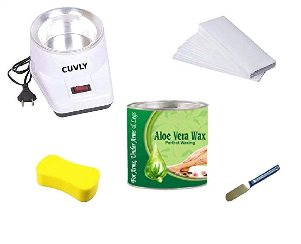 CUVLY Wax Machine Waxing KIt Combo Wax Heater Machine, 600 gram Hot Wax Cream, 70 pieces Wax Strips and Knife, Hair removal Waxing Kit, Wax Kit for women and mens, Wax Heater Combo (ALOE VERA)