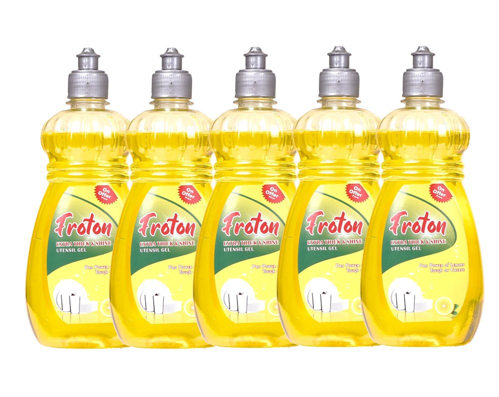 Froton advanced dishwash liquid, Yellow Lemon Dishwash liquid,Gel Non Acidic Safe on Hands Pure Extract of Lemon Leaves No Residue Grease Cleaner For All Utensils 500ml pack of 5