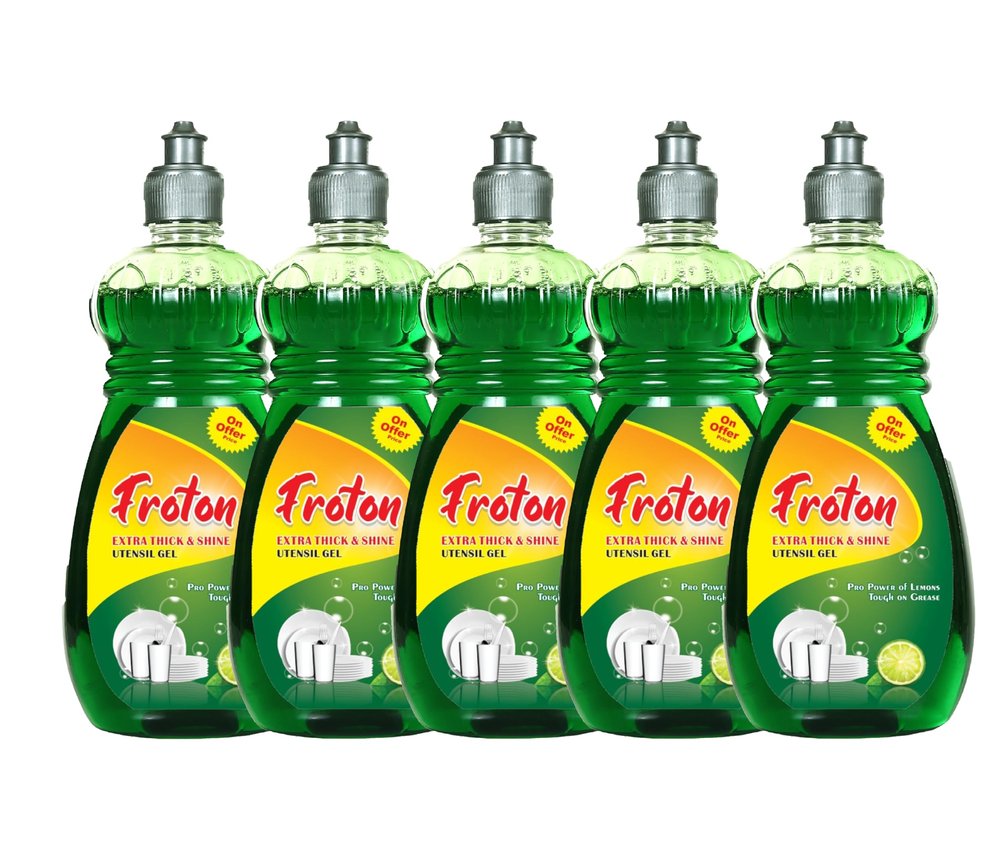 Froton Dishwash Liquid Gel,Green Lemon Extract Dishwash Liquid Gel, Non Acidic Safe on Hands Pure Extract of Lemon Dishwash Liquid 500ml pack of 5