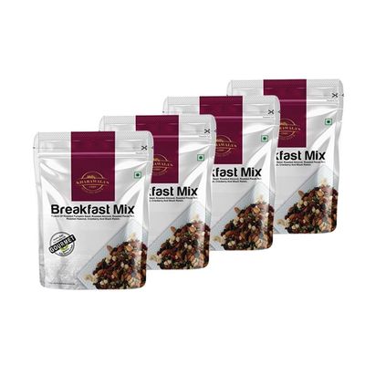 KHARAWALA'S Breakfast Mix - Pack of 4 (200gm Eac) | Fusion of Roasted Pumkin Seed, Almonds, Pecan Nuts, Hazelnut, Cranberry & Black raisins