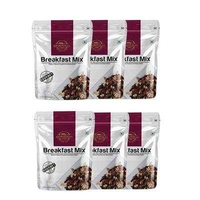 KHARAWALA'S Breakfast Mix - Pack of 6 (200gm Eac) | Fusion of Roasted Pumkin Seed, Almonds, Pecan Nuts, Hazelnut, Cranberry & Black raisins
