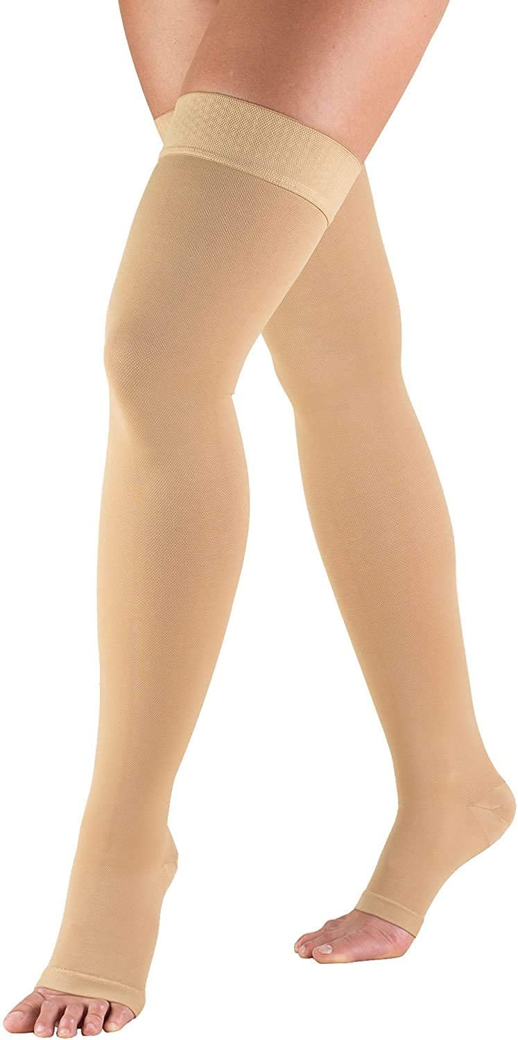 JUST CARE Thigh High Compression Stockings, Open Toe, Pair, Firm Support 20-30mmHg Gradient Compression Socks, Unisex, Opaque, Best for Spider & Varicose Veins, Edema, Swelling, Beige M (XL, Beige)