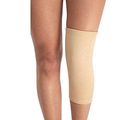 Sheetal Traders Cotton Stretchable Knee Cap Support Pair Help In Joint Pain Relief Compressing Muscle & Vein For Men & Women (Cream, Grey) (Cream, Large)