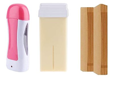 CUVLY Wax Roll on Wax Heater Machine Hair Removal Wax Warmer with Roll on Wax Refill Cartridge and Wax Strips Hair Removal Waxing Kit for Women - Multicolor Waxing Combo (Pack Of 2)