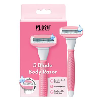 Plush 5 Sweden Steel Blade Razor for Women | Reusable Body Razor with Aloe Vera Lubricating Strip | Pivoting Head | 1 Extra Cartridge | Irritation-Free, Easy & Safe, No Bumps | Ideal for All Skin Types