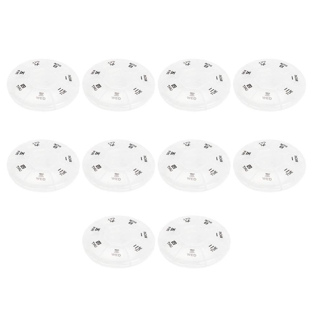 ARTIBETTER 10pcs 7 Days Weekly Pill Organizer Compact 7 Compartment Round Pill Box Travel Pill Case Medicine Storage Case Drug Organizer Container Holder