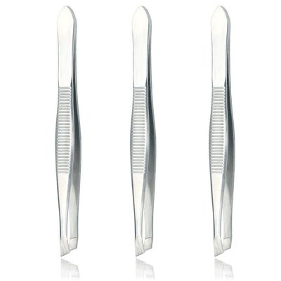 AVTY (3 Pack) Slant Tweezers - Precision Stainless Steel Slant Tip Tweezers Hair Plucker for Hair and Eyebrows Personal Care (Silver Tone)