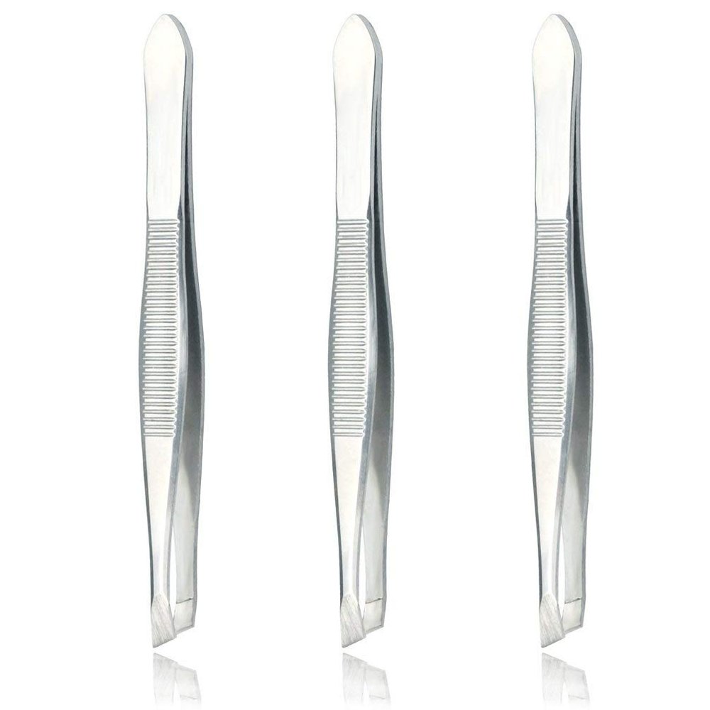 AVTY (3 Pack) Slant Tweezers - Precision Stainless Steel Slant Tip Tweezers Hair Plucker for Hair and Eyebrows Personal Care (Silver Tone)