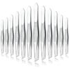 AVTY Stainless Steel Tweezers - 12 Pieces Slant Tip Tweezers Set - Precision Facial Hair Tweezers - Comfort Grip Long Silver Tweezers for Ingrown Hair - Professional Eyebrow Tweezers for Men and Women view 1