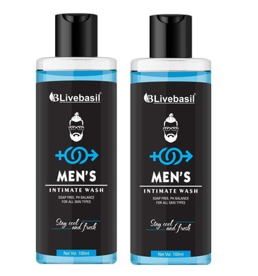 Livebasil Overseas Men's Intimate Wash Intimate Hygiene Care, Soap Free (100 ML, Pack of 2)