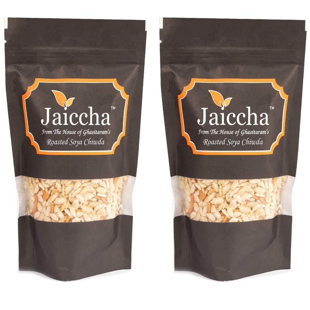 Jaiccha Ghasitaram Pack of 2 Roasted SOYA Chiwda 100 GMS Black Pouch |Diwali,Holi,Rakhi,Valentine,Christmas,Birthday,Anniversary,Gift for Her,Him,Mothers Day,Fathers Day|