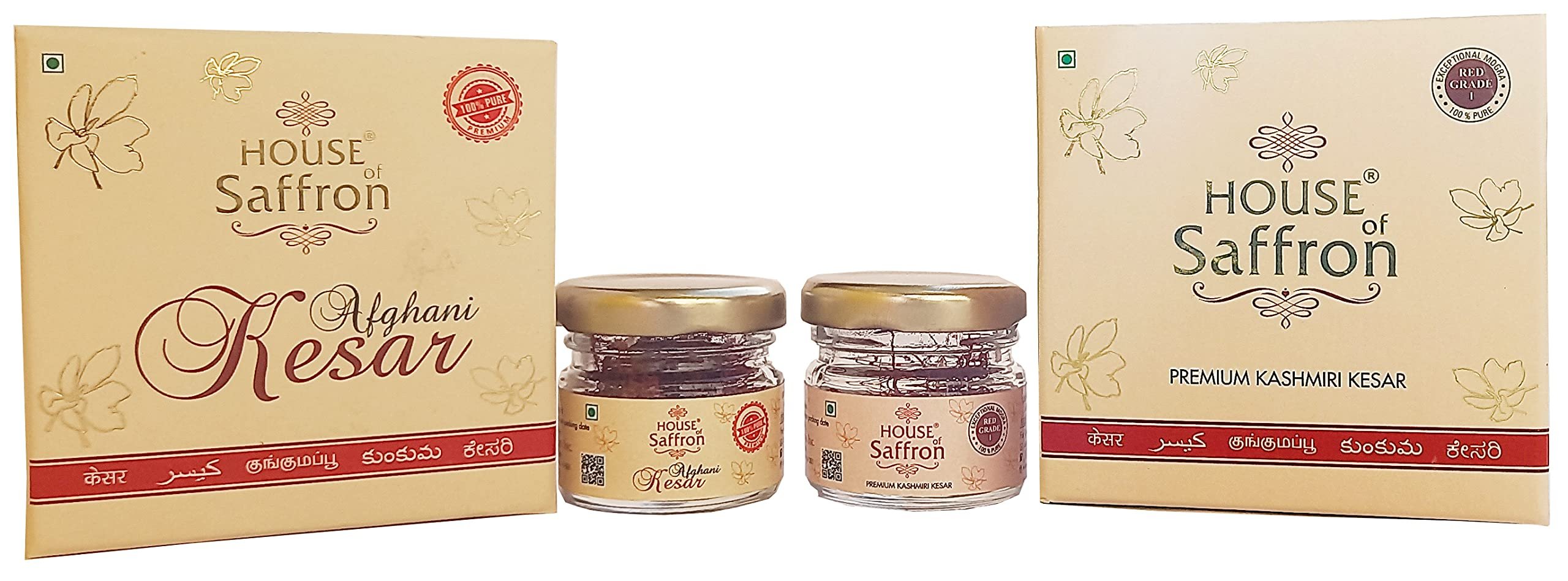 House of Saffron Combo Kashmir Saffron Threads 1gram + Afghani Negin Saffron 1gram Original Saffron for Pregnant Women, Cooking, Beauty, Tilak, Natural Real Keshar