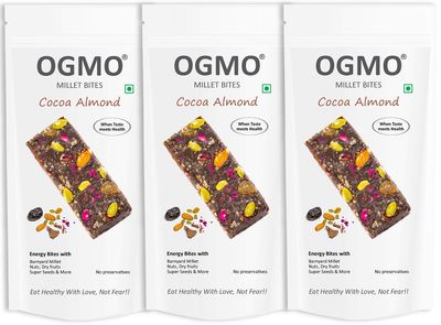 OGMO Cocoa Almond, Wholegrain Millet Energy Bites | 3 X 30g | Refined Sugar Free