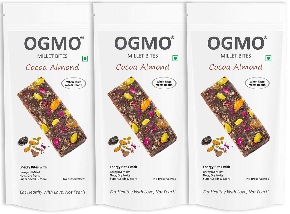 OGMO Cocoa Almond, Wholegrain Millet Energy Bites | 3 X 30g | Refined Sugar Free