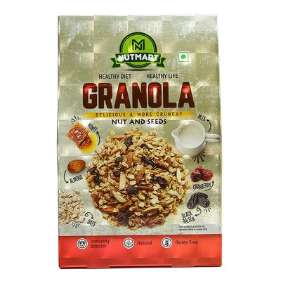 NUTMART'S CRUNCHY GRANOLA HONEY, ALMONDS, CRANBERRIES AND BLACK RAISINS || BREAKFAST CEREALS ||NO ADDED SUGAR || 500 GRAMS || RS 329