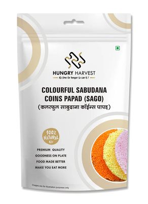 Hungry Harvest Sabudana Papad (Natural Color) 100% Gluten Free Natural and Organic Tapioca Extract Rice papad fryums Chips Snacks Ready to Cook air Fry or Microwave 200 Gram