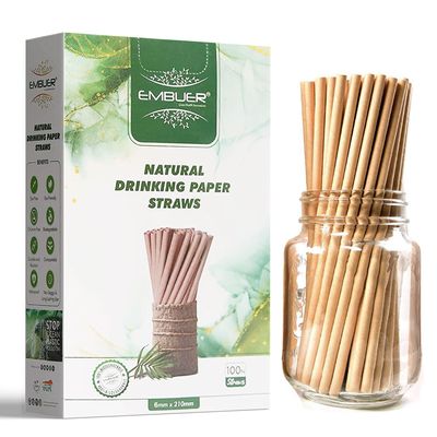 Embuer Kraft Paper Straws for Drinking Juice, Milkshake, Cold Coffee -6 mm X 210 mm (100N) I Premium Extra Durable paper straws Unbleached, Eco-Friendly Straw for Kids, Parties, Restaurants- Pack of 1