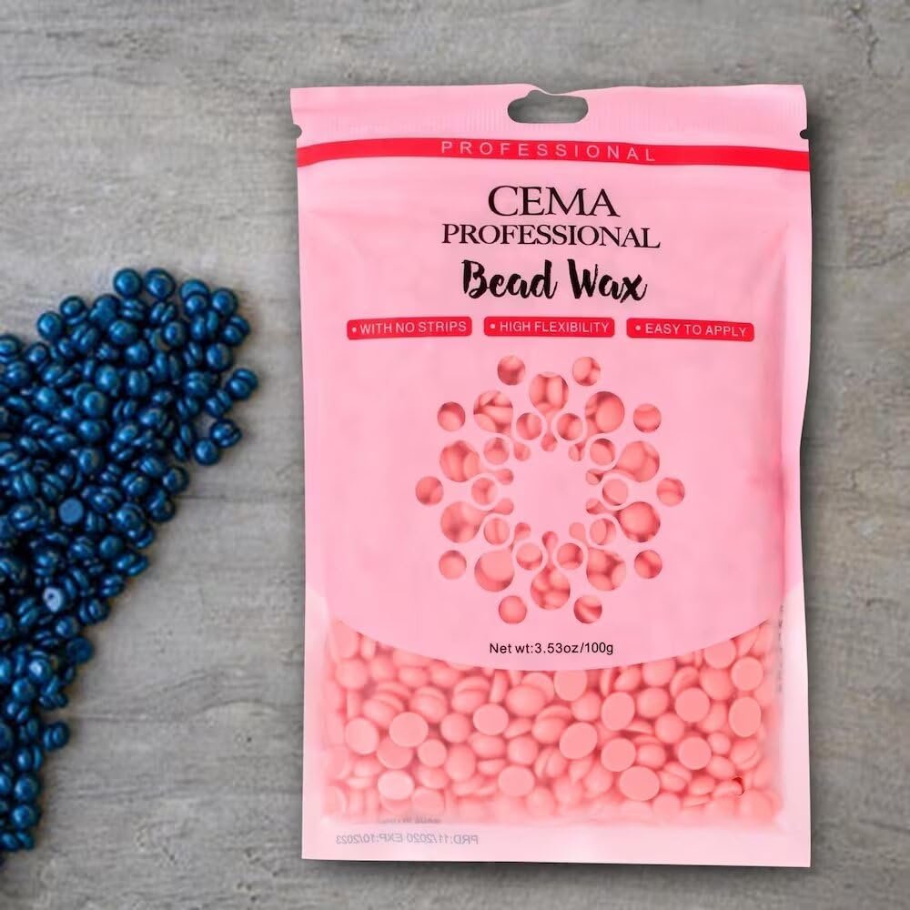 CEMA Professional Hard Wax Beads for Hair Remova | Strip-Free Microwave Wax for Face, Body, Bikini & Sensitive Skin | Easy to Apply, High Flexibility, Painless Waxing (100 Grams, Pink Wax)