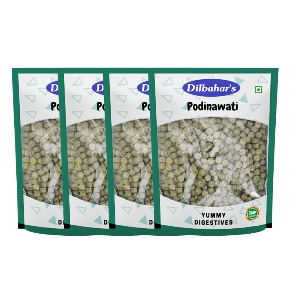Dilbahar's Pudina Vati Pachak | Pudina Pachak | Mint Flavoured Digestives | Mouth Freshener Mukhwas Digestive | Podina Vati Pachak Goli | Podinawati Goli 100G Pack Of 4