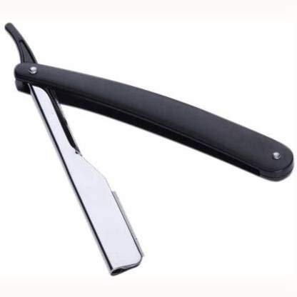Beauty Tool Straight Edge Stainless Steel Folding plastic Shaving Razor - Matte Black (1Pcz) (Free 4 pcz Earring) 2 pair multi design