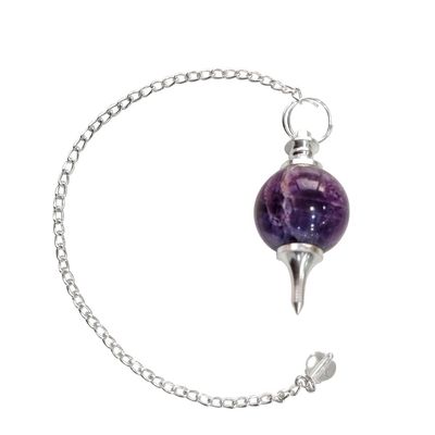 9Dzine Original Amethyst Crystal Stone Ball Pendulum Dowsing Stone for Reiki Healing Amethyst Ball with Chain Dowser Pendulum for Crystal Healing 1 Ps