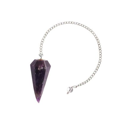 9Dzine Reiki Healing Amethyst Point Pendulum Dowsing 1 Pcs | Feng Shui Raw Crystal Amethyst Faceted Dowsing Stone Pendulum with Chain Beads for Healing