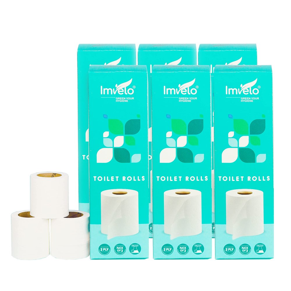 Imvelo 2 Ply Toilet Tissue Rolls - 3240 Pulls (180 Pulls x 18 Rolls) Soft, Highly Absorbent, Septic Safe, 100% Virgin Pulp, OBA-Free Tissue Paper Roll, Bathroom Toilet Roll Pack of 18 - Home & Office