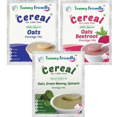 TummyFriendly Foods Certified Organic Oats Porridge Mixes Trial Packs Combo | No Sugar, No Salt, No Chemicals, No Pesticides & No GMO| Rich in Beta-Glucan, Protein & Fibre | Maximum Possible Nutrition From Real Food For Little Ones | | 3 Baby Packs, 