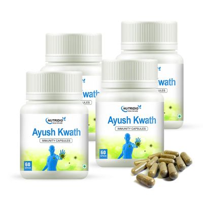 Nutridig Ayush Kwath Immunity Booster with Tulsi, Dalchini, Saunth, Kalimirch | Pack of 4 | 240 capsules