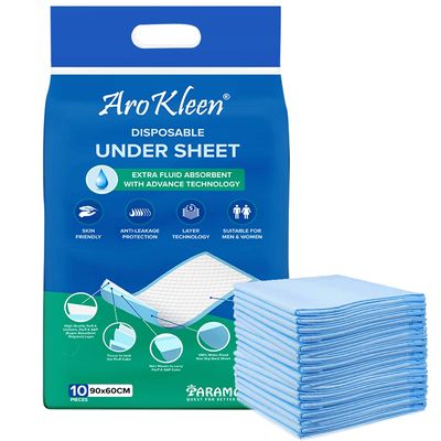 AroKleen Premium Underpads Large (90 X 60Cm) 10 Hrs Absorption Protection | 10 Units | 5 Layered Leak Proof Technology | 100 % Water Proof & Non Slip-Pack of 1