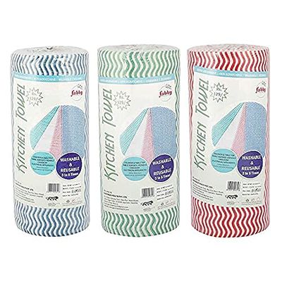 Fabby Non-Woven Kitchen Towel Roll Reusable and Washable Fabric Kitchen Wipes Pack of 5 (9x8, 60 pulls each, Multi)