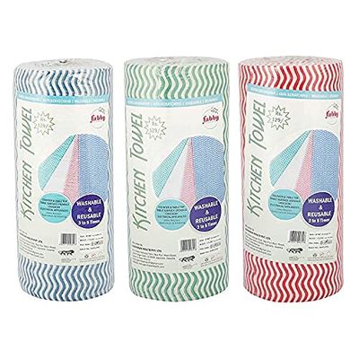 Fabby Non-Woven Kitchen Towl Roll Printed Washable And Reusable Kitchen Wipes, Pack of 3 (9x8, 60 pulls each)