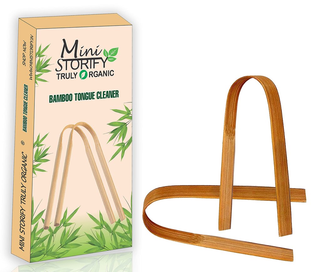 Mini Storify  Wooden Bamboo Tongue Cleaner  Pack of 2  Natural & Eco-Friendly Oral Cleaning - Mouth Care for Kids, Adults, Men & Women - Brown